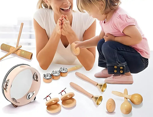Unlock Your Child's Musical Potential with the 10-Piece Natural Wooden Percussion Set