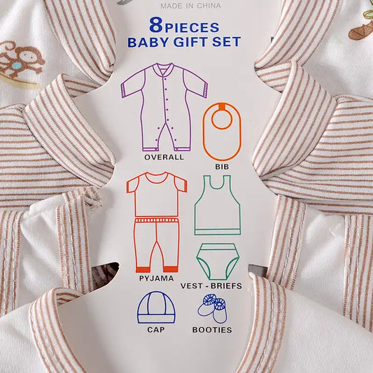 The Ultimate Newborn Gift: 8-Piece Baby Bear Cotton Essentials Set (0-6 Months)