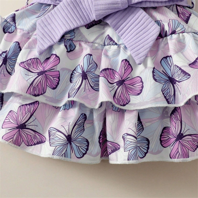 Baby Girl Butterfly Print Outfit with Ruffled Skirt and Headbands - CutePopToy