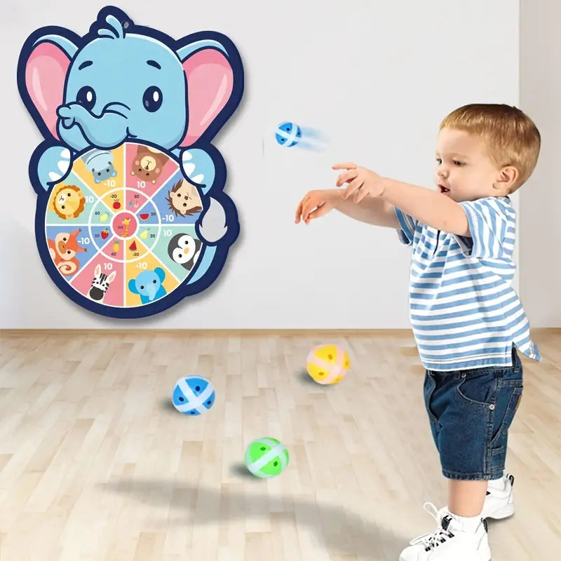 6-Piece Sticky Ball and Sticky Ball Dart Target Cartoon Animal Target Game (Fox, Elephant, Dinosaur) - CutePopToy