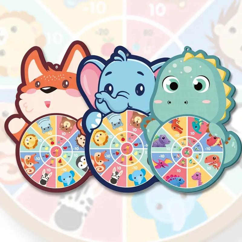 6-Piece Sticky Ball and Sticky Ball Dart Target Cartoon Animal Target Game (Fox, Elephant, Dinosaur) - CutePopToy