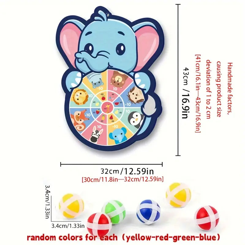 6-Piece Sticky Ball and Sticky Ball Dart Target Cartoon Animal Target Game (Fox, Elephant, Dinosaur) - CutePopToy
