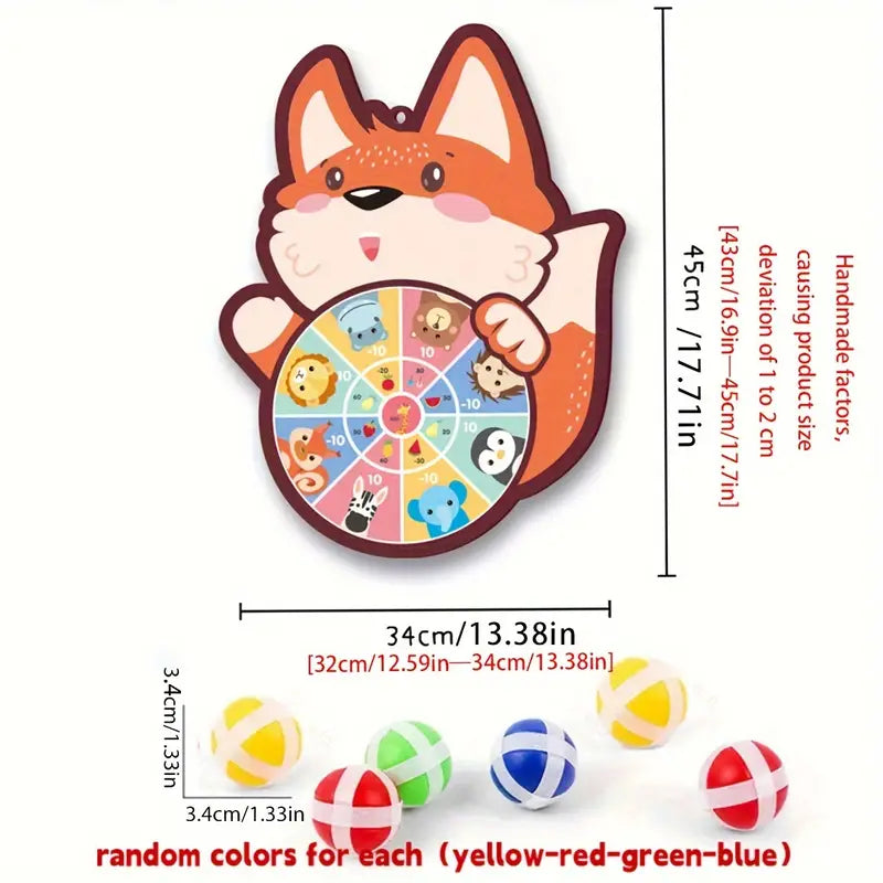 6-Piece Sticky Ball and Sticky Ball Dart Target Cartoon Animal Target Game (Fox, Elephant, Dinosaur) - CutePopToy