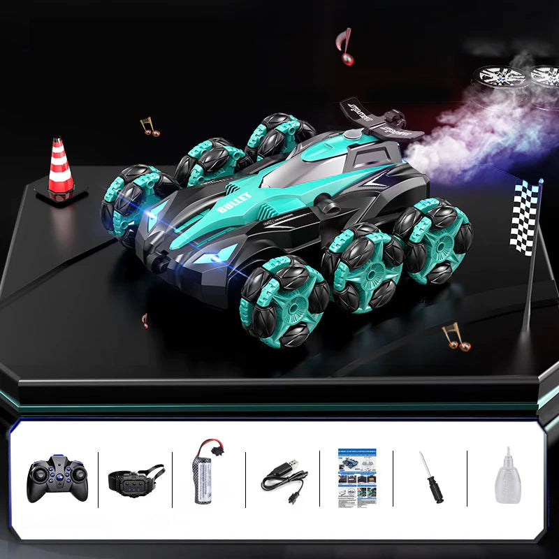 6-Wheel Transforming RC Stunt Car, Drift, Spray & Climb - 360° Rotation, Gesture Control - CutePopToy