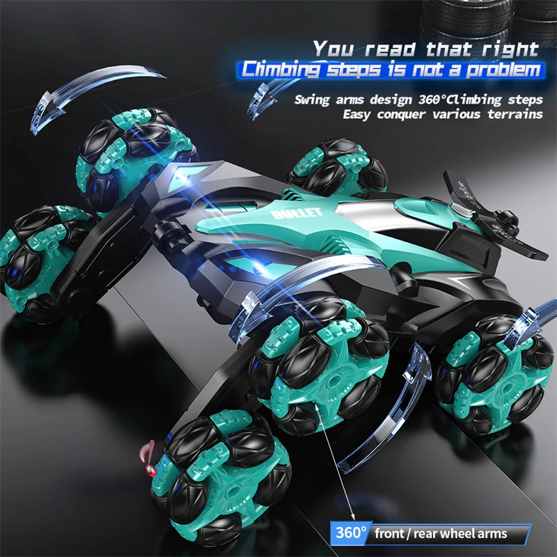6-Wheel Transforming RC Stunt Car, Drift, Spray & Climb - 360° Rotation, Gesture Control - CutePopToy