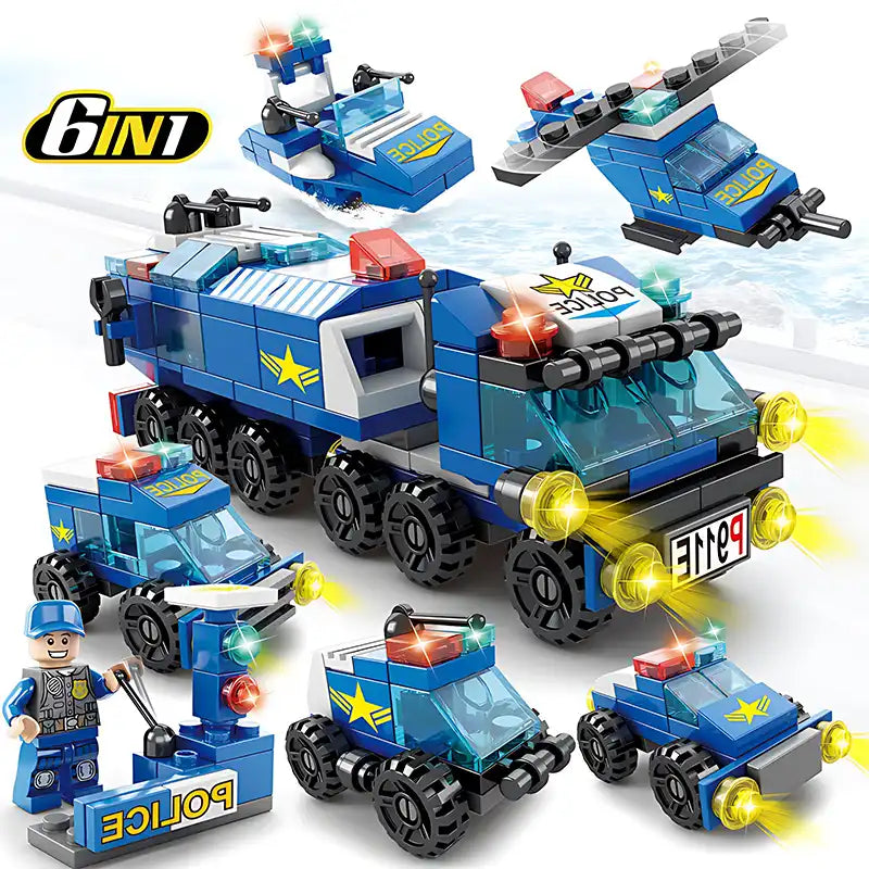 6-in-1 City Police Car Mini Building Set for Kids - CutePopToy