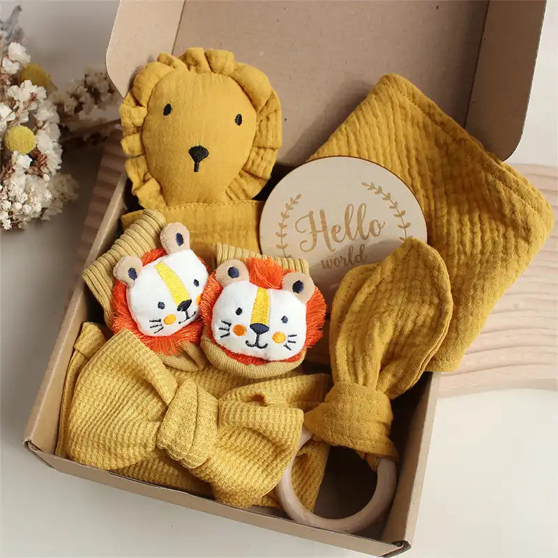 6 PCS Baby Wooden Rattle Brush Rabbit Towel Gift Set - CutePopToy