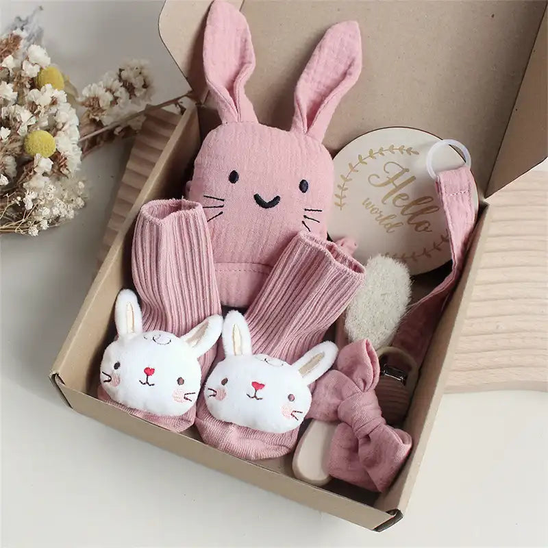 6 PCS Baby Wooden Rattle Brush Rabbit Towel Gift Set - CutePopToy
