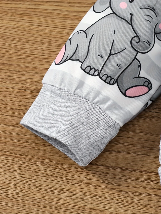 Baby Elephant Print Hooded Top and Pants Set - CutePopToy