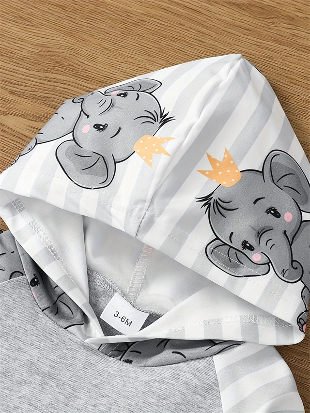 Baby Elephant Print Hooded Top and Pants Set - CutePopToy