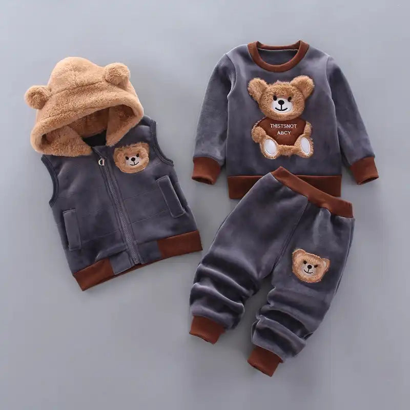 Baby Cold Weather Thickened Cute Bear Set 3 Pieces