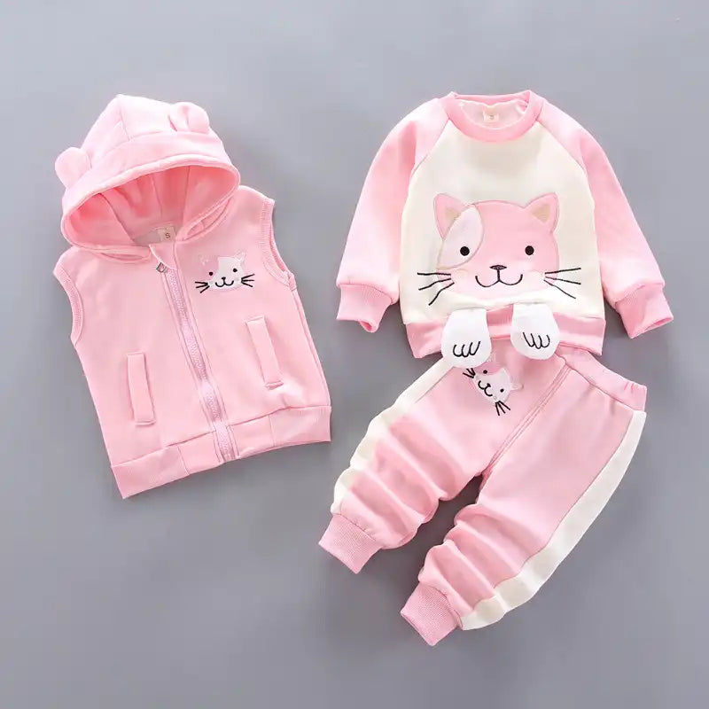 Baby Cold Weather Thickened Cute Bear Set 3 Pieces