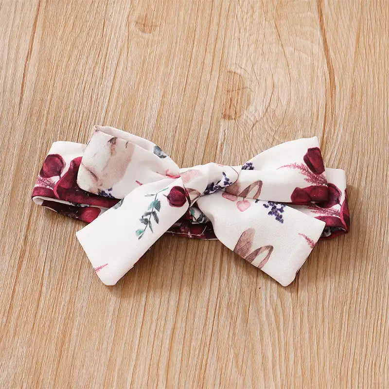 Baby Girl Ruffle Bunny Romper + Flower Pants +Bow Headband - 3PCS