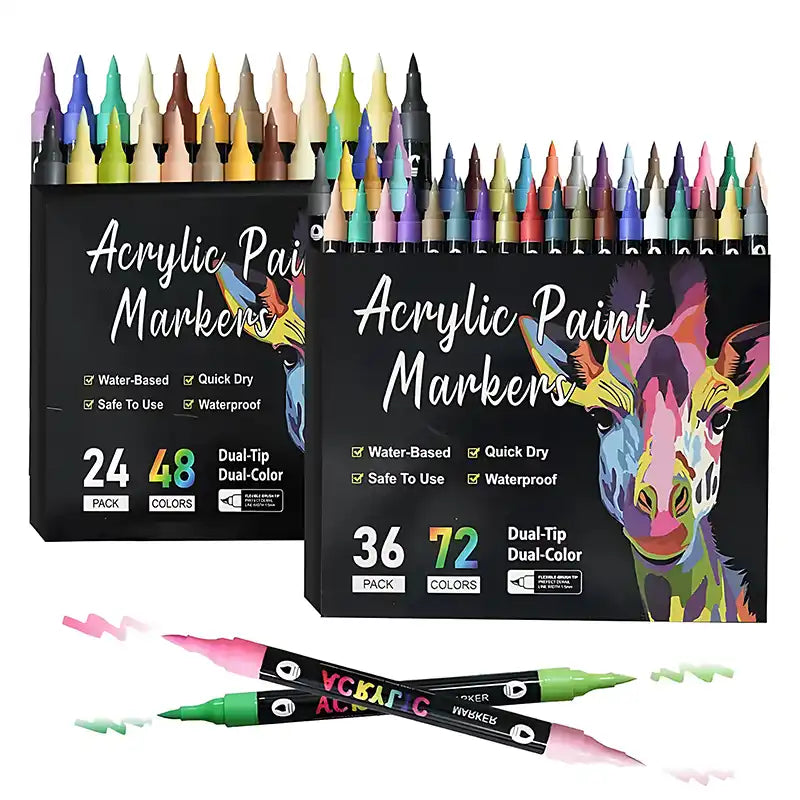 Colorful Double-Tip Acrylic Paint Markers (12/24/36 pcs) - CutePopToy