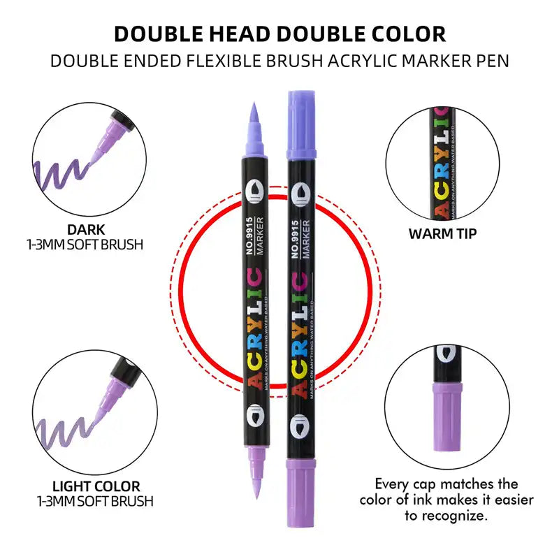 Colorful Double-Tip Acrylic Paint Markers (12/24/36 pcs) - CutePopToy