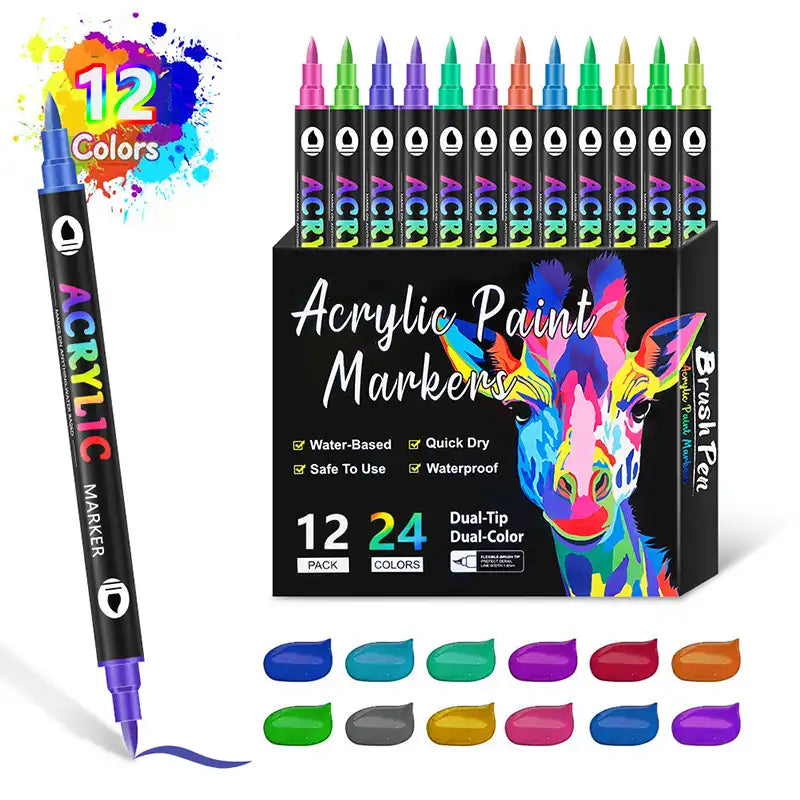 Colorful Double-Tip Acrylic Paint Markers (12/24/36 pcs) - CutePopToy