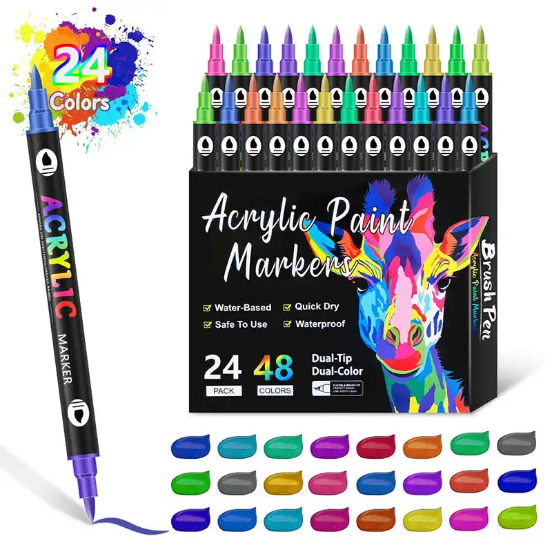Colorful Double-Tip Acrylic Paint Markers (12/24/36 pcs) - CutePopToy