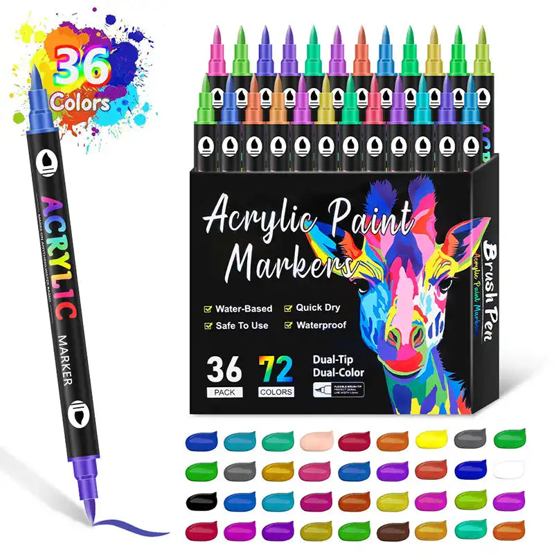 Colorful Double-Tip Acrylic Paint Markers (12/24/36 pcs) - CutePopToy