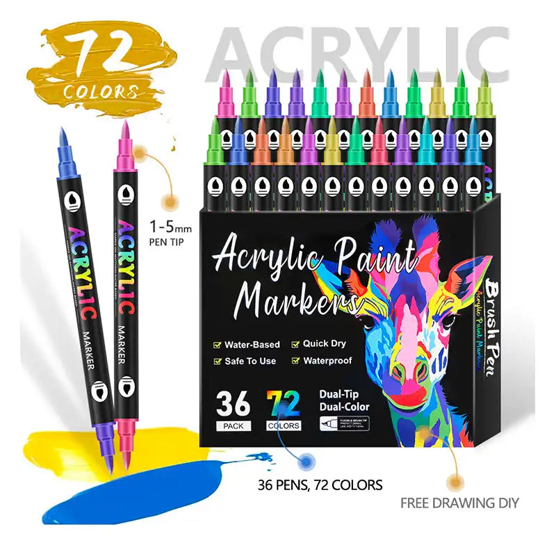 Colorful Double-Tip Acrylic Paint Markers (12/24/36 pcs) - CutePopToy