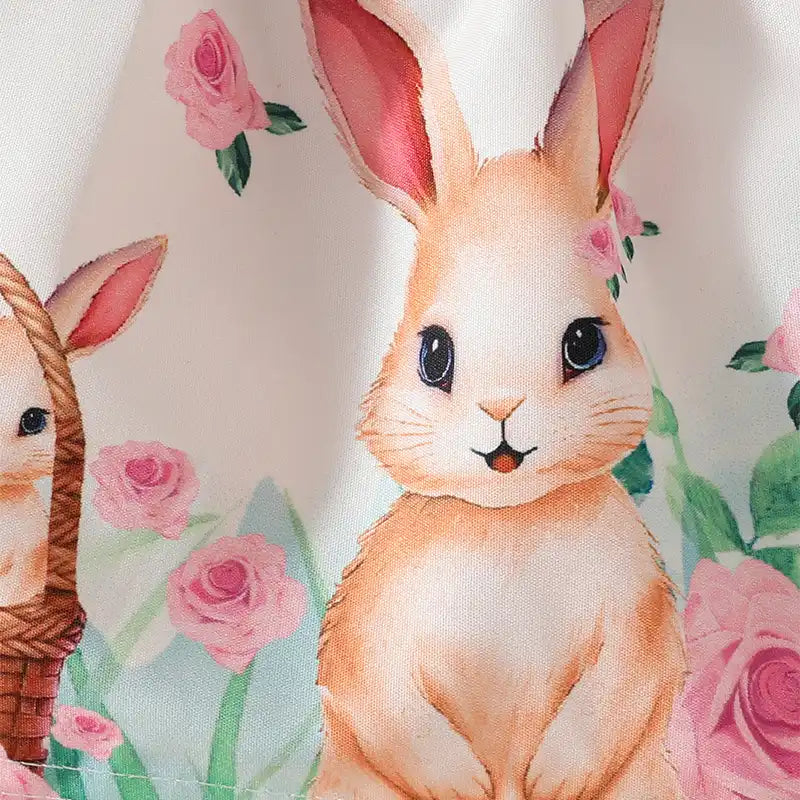 Cute Bunny Embroidered Dress with Bows for Baby Girls