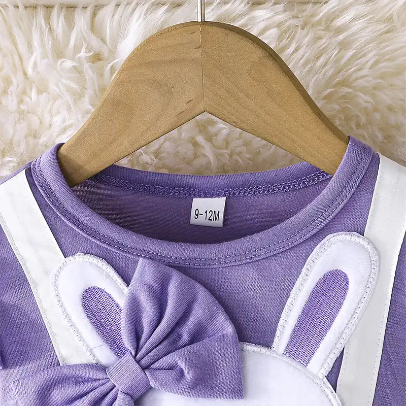 Cute Bunny Embroidered Dress with Bows for Baby Girls