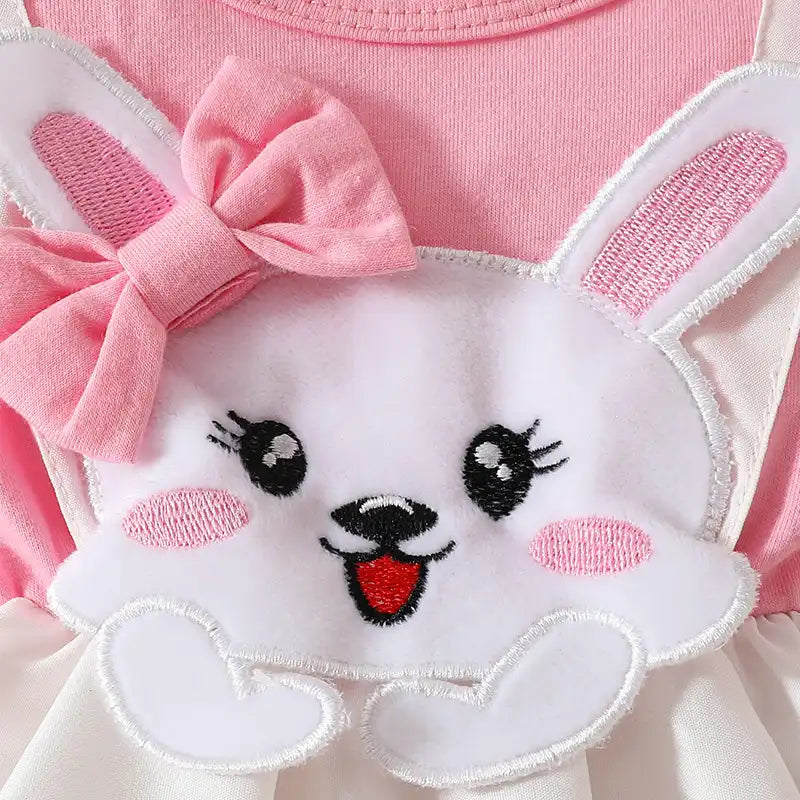 Cute Bunny Embroidered Dress with Bows for Baby Girls