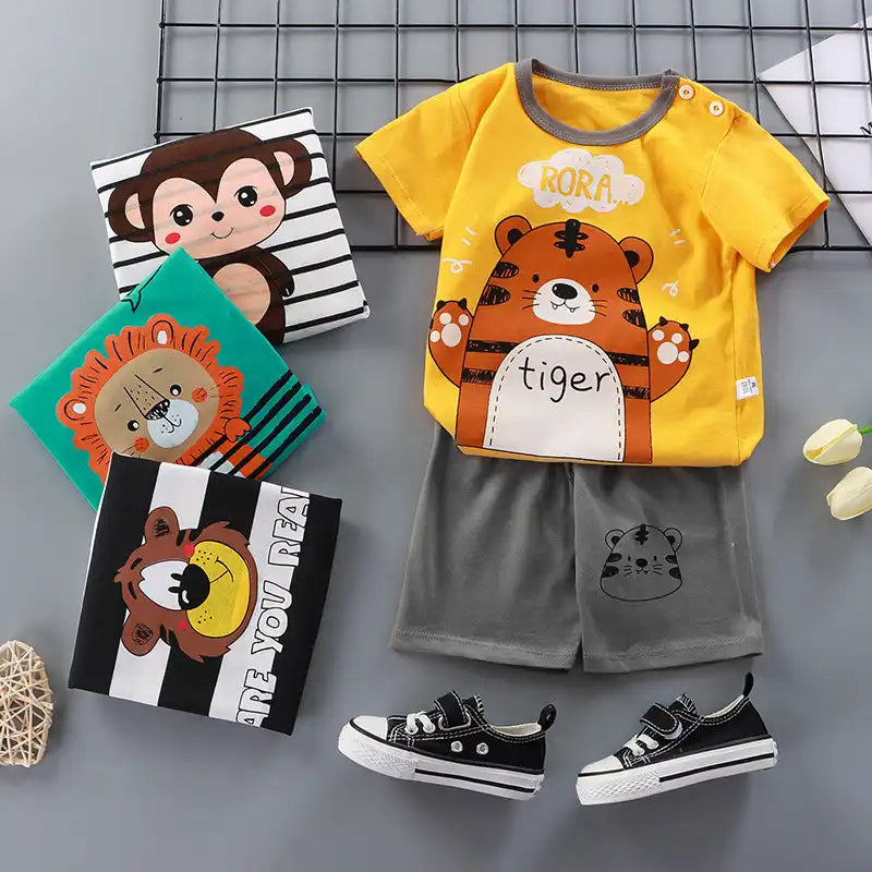 Cute Cartoon Animal Toddler Cotton T-Shirt Shorts Set Summer