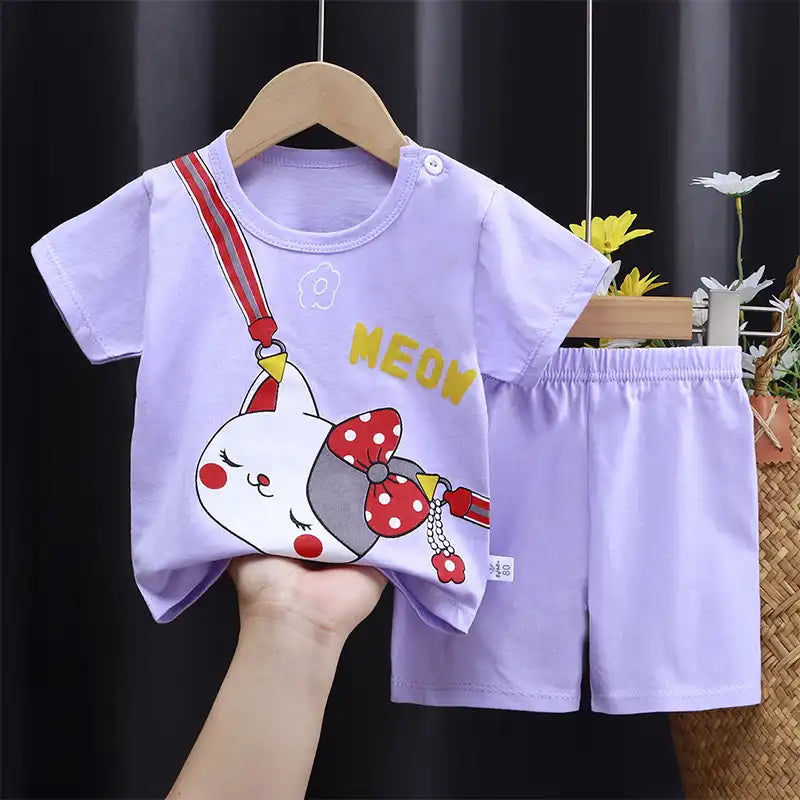 Cute Cartoon Animal Toddler Cotton T-Shirt Shorts Set Summer