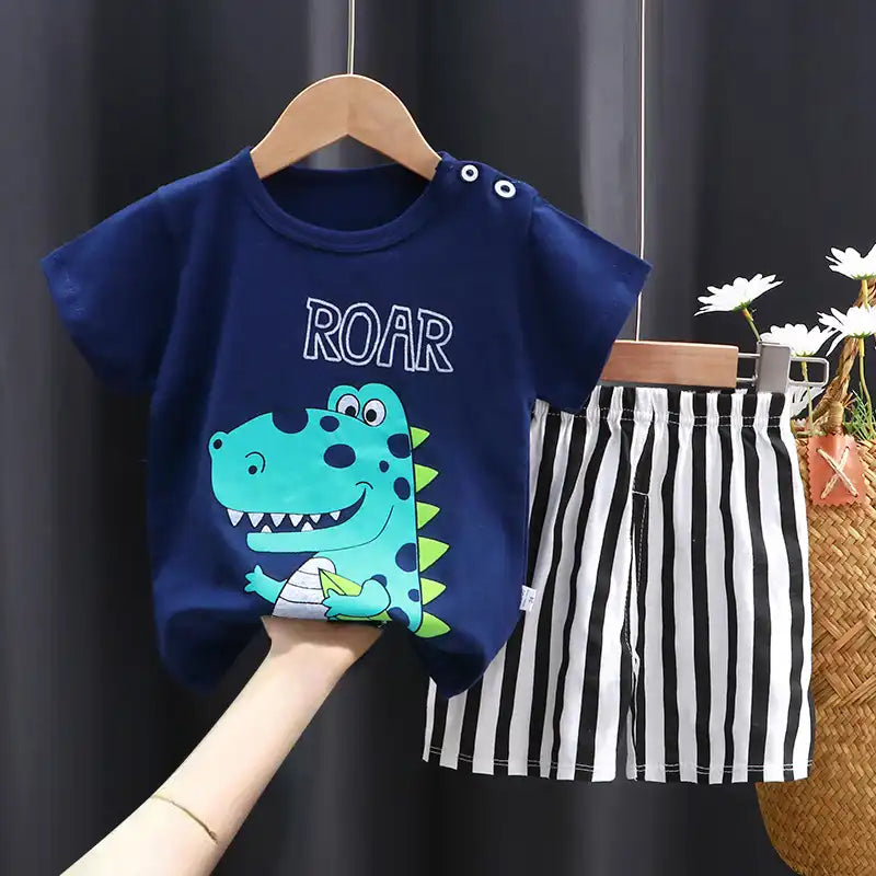 Cute Cartoon Animal Toddler Cotton T-Shirt Shorts Set Summer