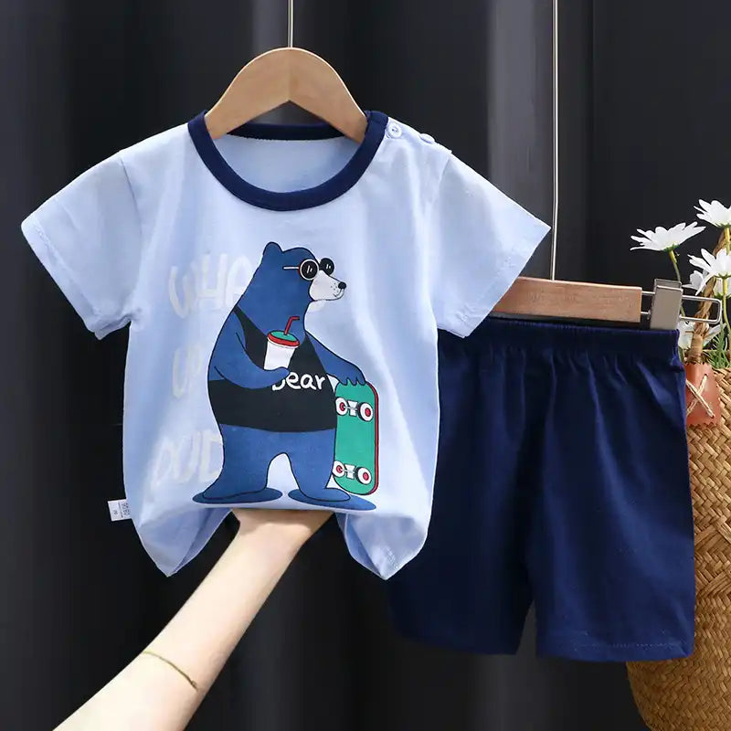 Cute Cartoon Animal Toddler Cotton T-Shirt Shorts Set Summer