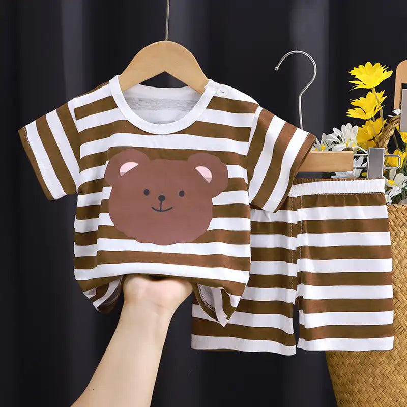 Cute Cartoon Animal Toddler Cotton T-Shirt Shorts Set Summer