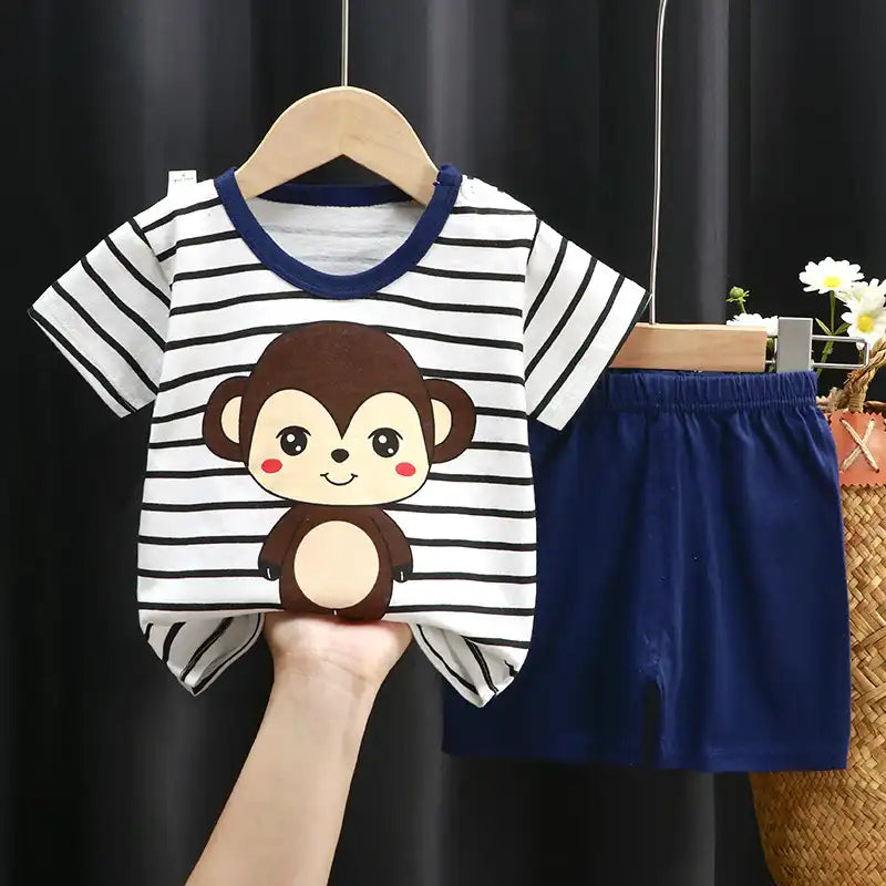 Cute Cartoon Animal Toddler Cotton T-Shirt Shorts Set Summer
