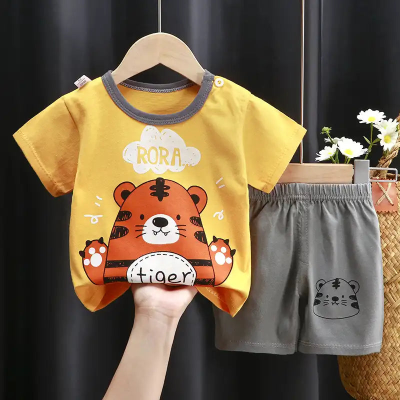 Cute Cartoon Animal Toddler Cotton T-Shirt Shorts Set Summer