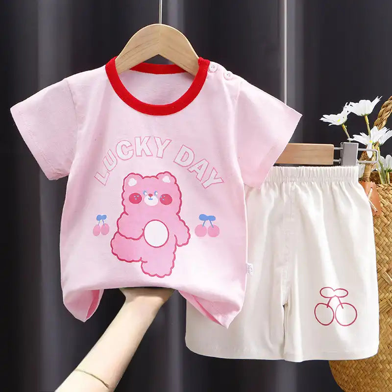 Cute Cartoon Animal Toddler Cotton T-Shirt Shorts Set Summer