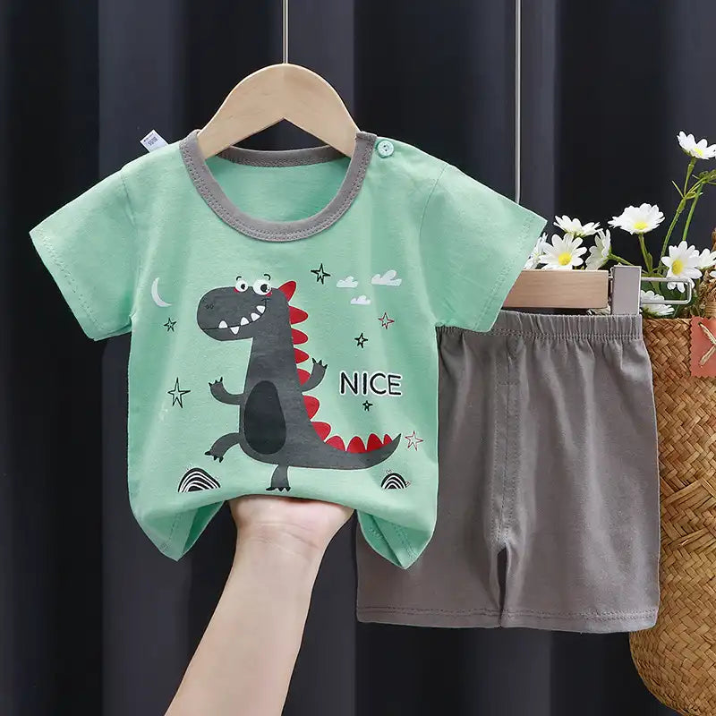 Cute Cartoon Animal Toddler Cotton T-Shirt Shorts Set Summer