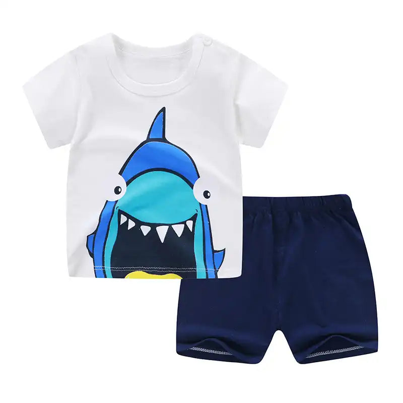 Cute Cartoon Animal Toddler Cotton T-Shirt Shorts Set Summer