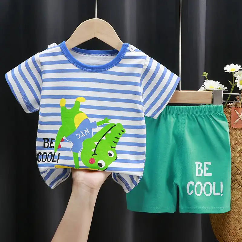 Cute Cartoon Animal Toddler Cotton T-Shirt Shorts Set Summer