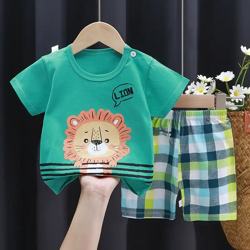 Cute Cartoon Animal Toddler Cotton T-Shirt Shorts Set Summer