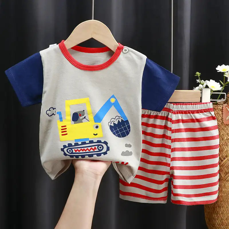 Cute Cartoon Animal Toddler Cotton T-Shirt Shorts Set Summer