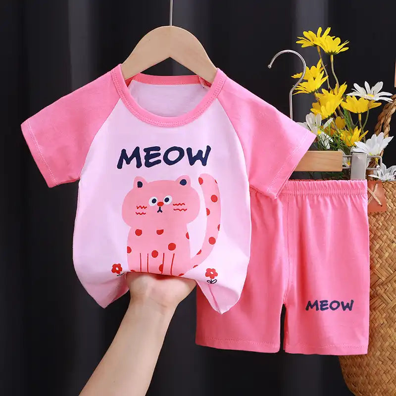 Cute Cartoon Animal Toddler Cotton T-Shirt Shorts Set Summer