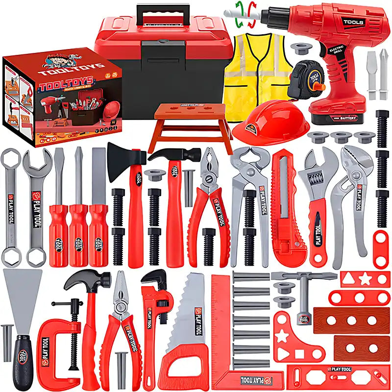 Kids 55 Piece Repair Toolbox with Realistic Tools - CutePopToy