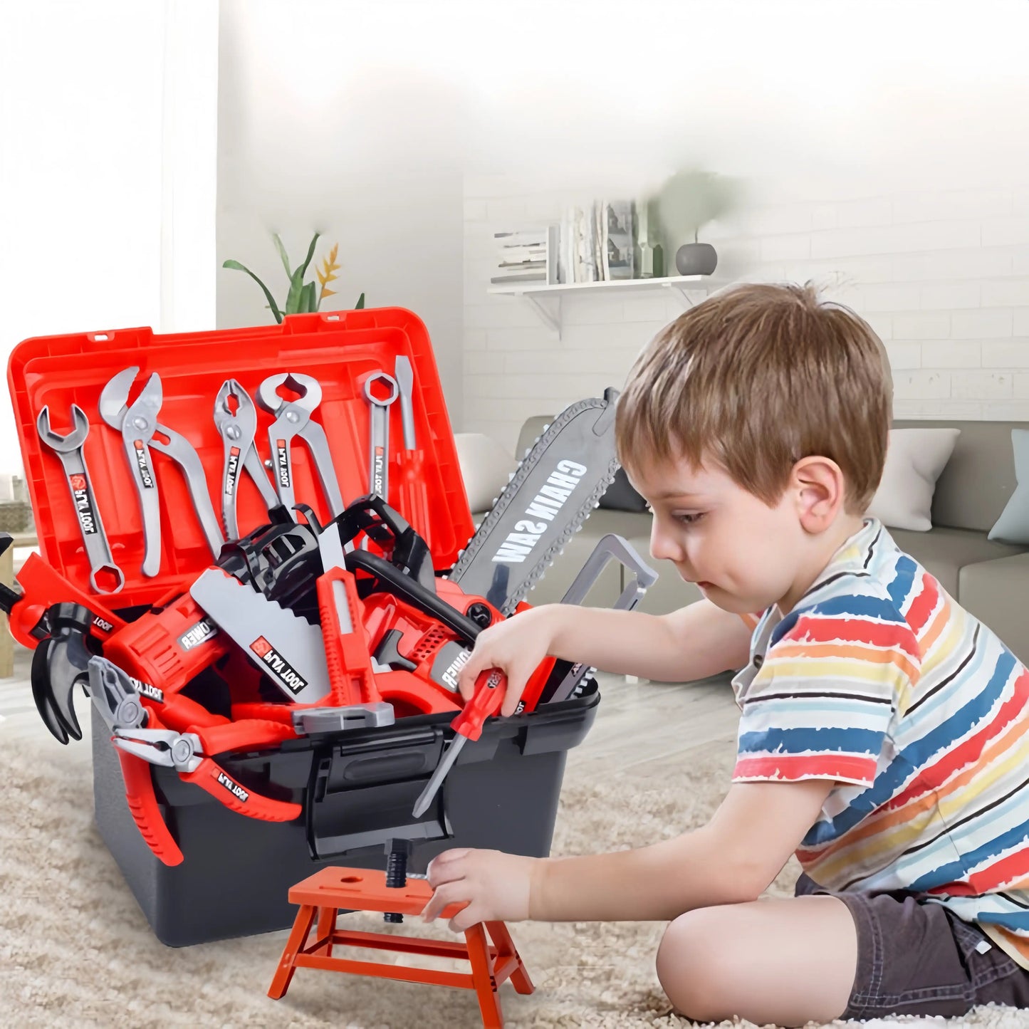 Kids 55 Piece Repair Toolbox with Realistic Tools - CutePopToy