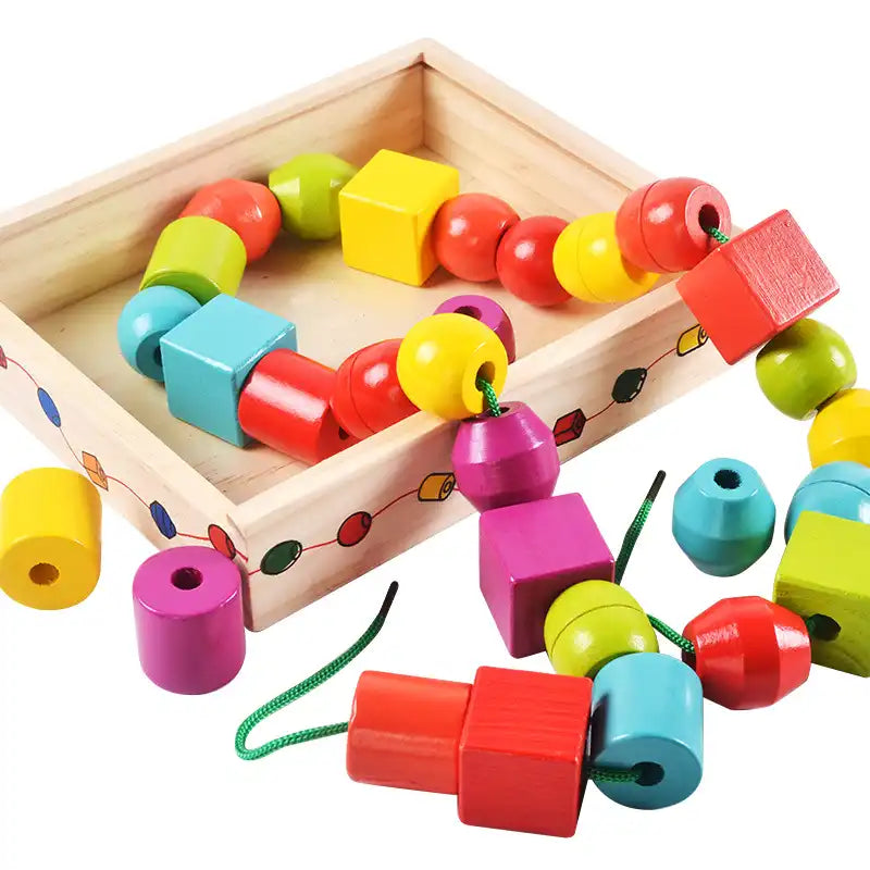 Montessori Rainbow Wooden Beaded Playset - CutePopToy