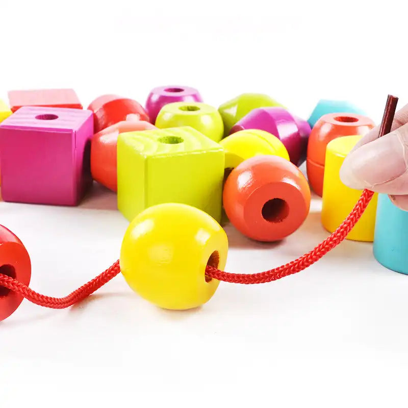 Montessori Rainbow Wooden Beaded Playset - CutePopToy