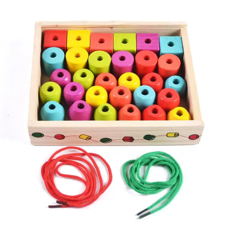 Montessori Rainbow Wooden Beaded Playset - CutePopToy