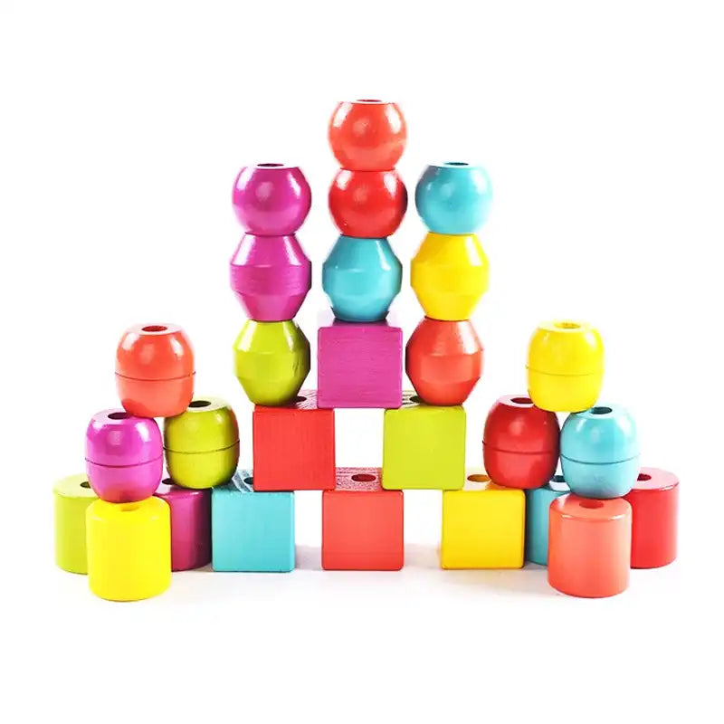 Montessori Rainbow Wooden Beaded Playset - CutePopToy
