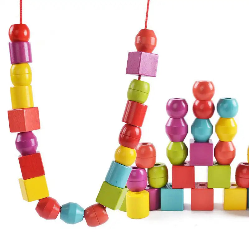 Montessori Rainbow Wooden Beaded Playset - CutePopToy