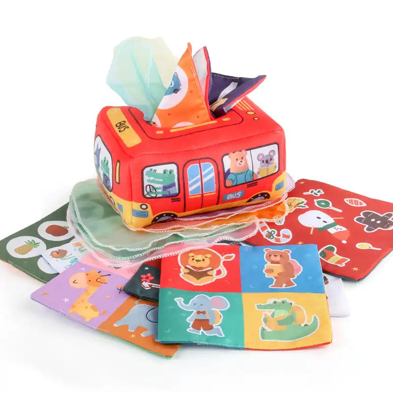 Montessori Sensory Toy Bus Baby Tissue Box - CutePopToy