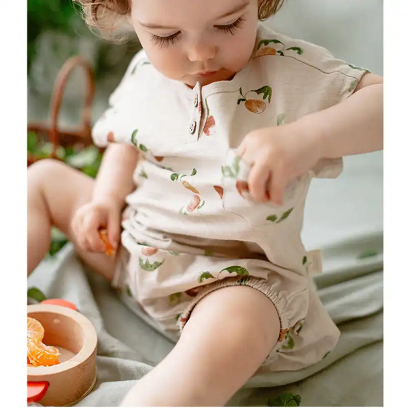 Summer Pastoral Style Toddler Sleeveless Crew Neck Vest and Shorts Suit