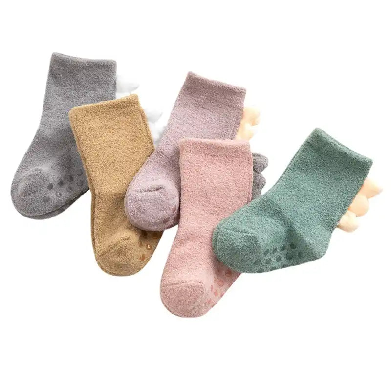 Thickened Soft Coral Fleece Baby Socks Cute Cartoon Dinosaur Boys Girls Non-slip Socks - CutePopToy